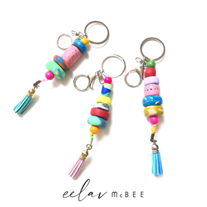 Colourful Beaded Key Chain with Tassel - Aqua -v2
