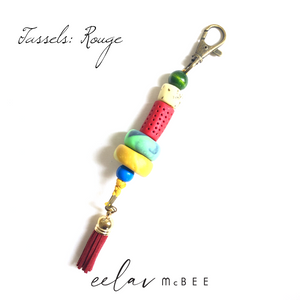 Colourful Beaded Key Chain with Tassel - Rouge - v2