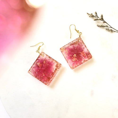 Square Resin Earrings (Glitter Pink)