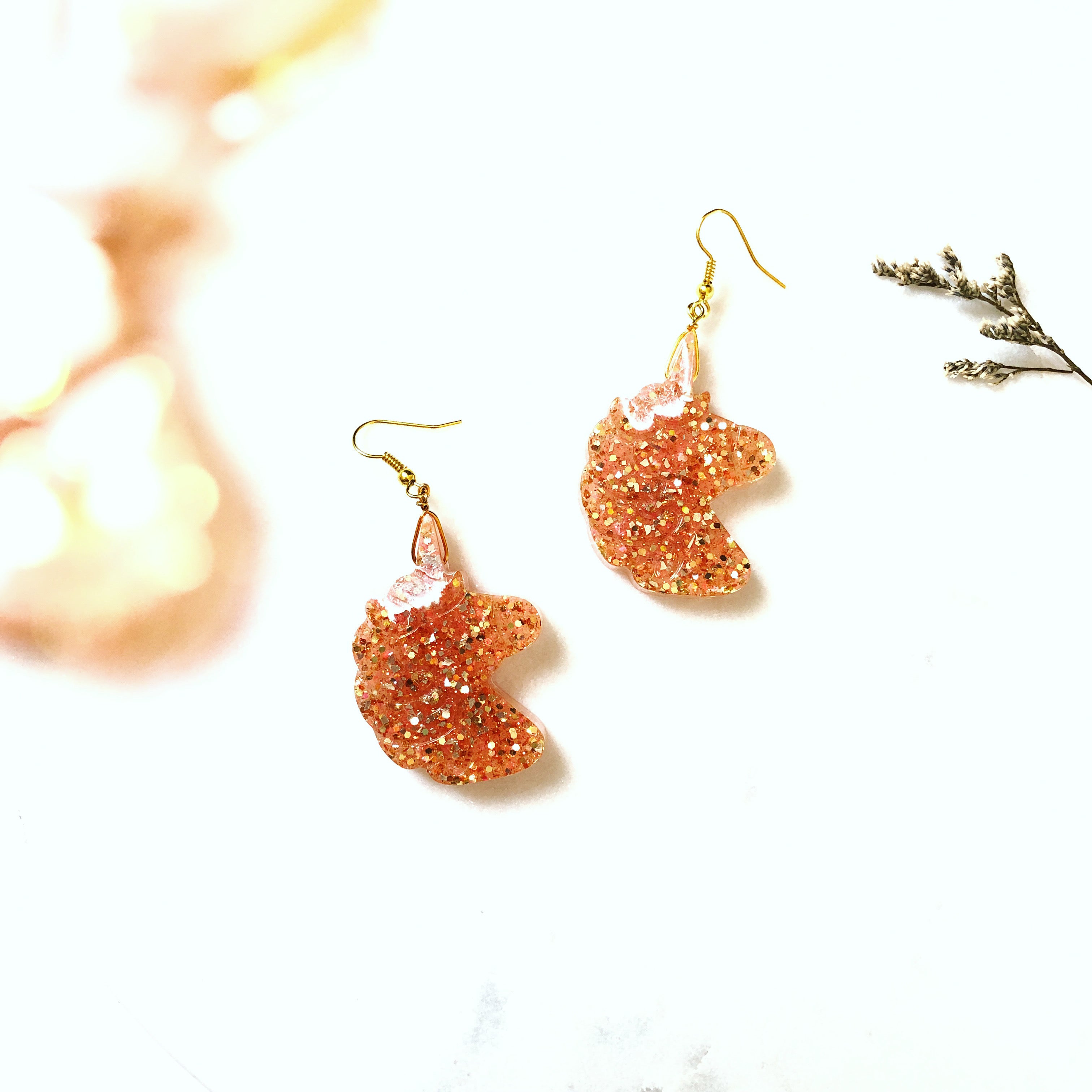 Unicorn Resin Earrings (Peach)