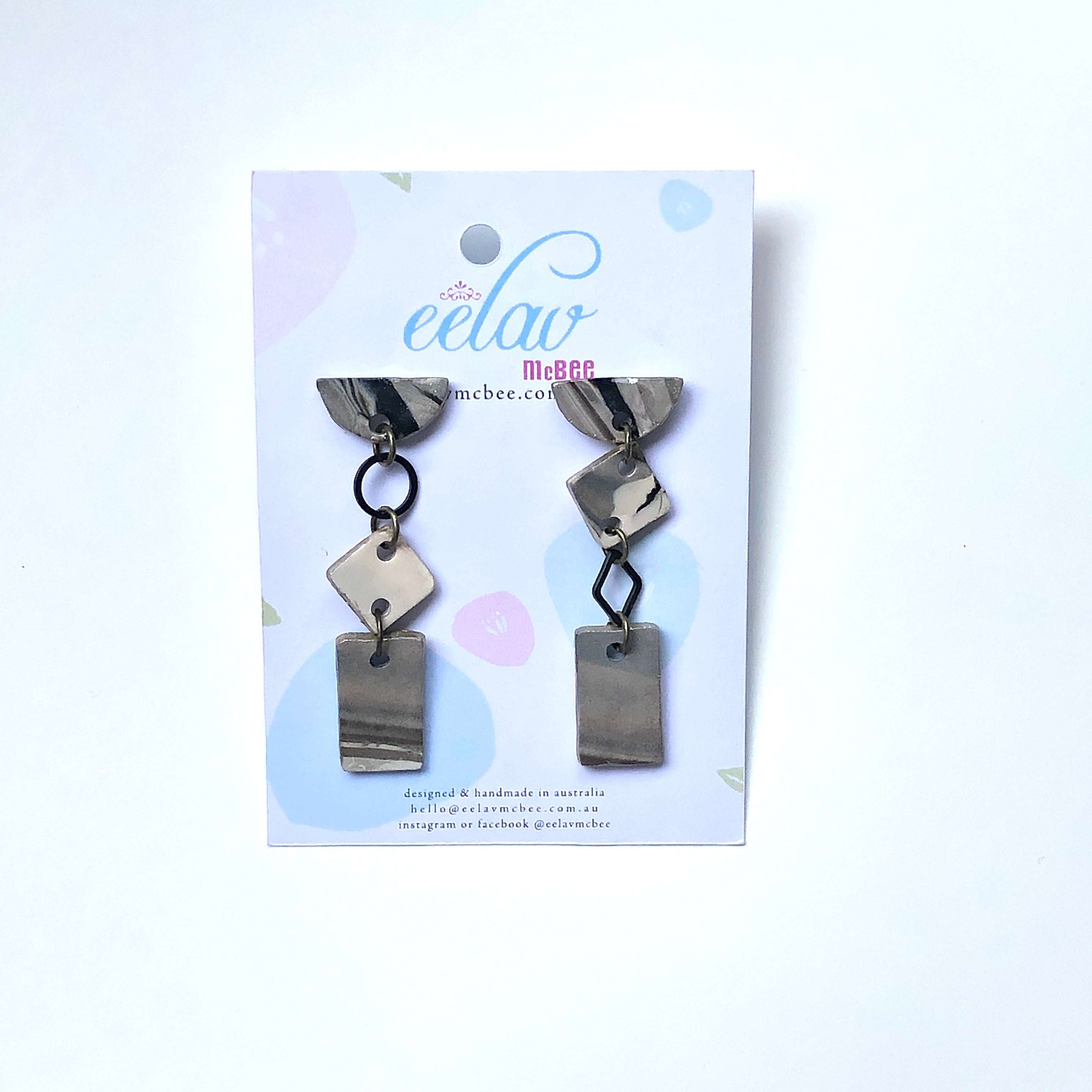 Marbling Statement Drop Rectangular Earrings (Glossy) - Sample