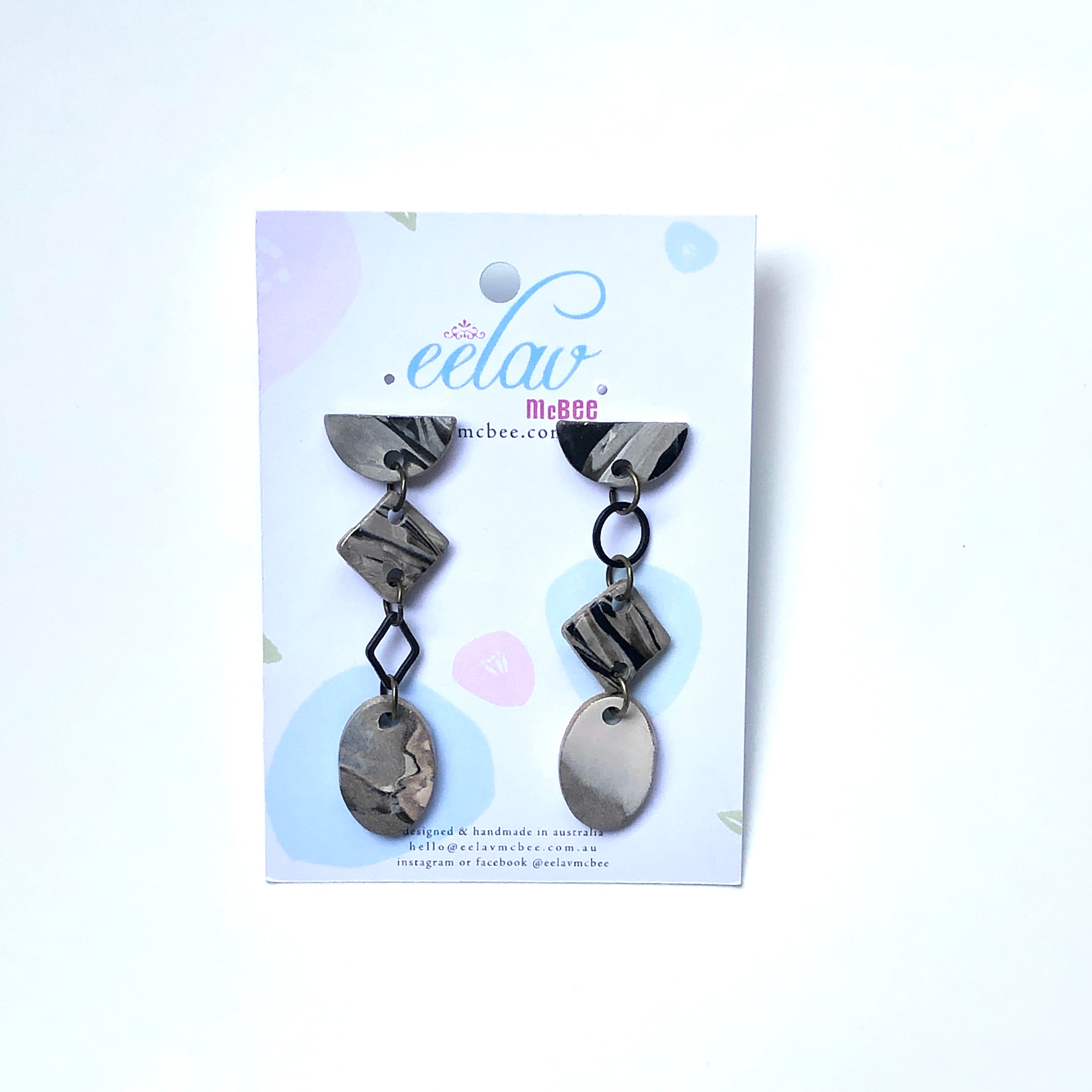 Marbling Statement Drop Oval Earrings - Sample