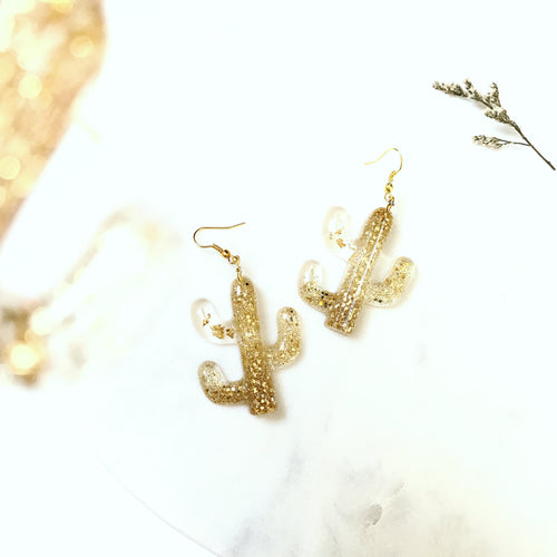 Cacti Resin Earrings (Gold)