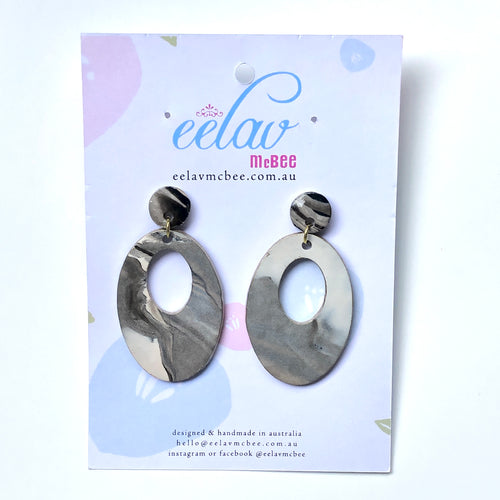 Marbling Statement Drop Oval Earrings (Glossy) - v3 - Sample