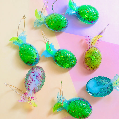 Pine-Apple Resin Hoop Earrings - v2