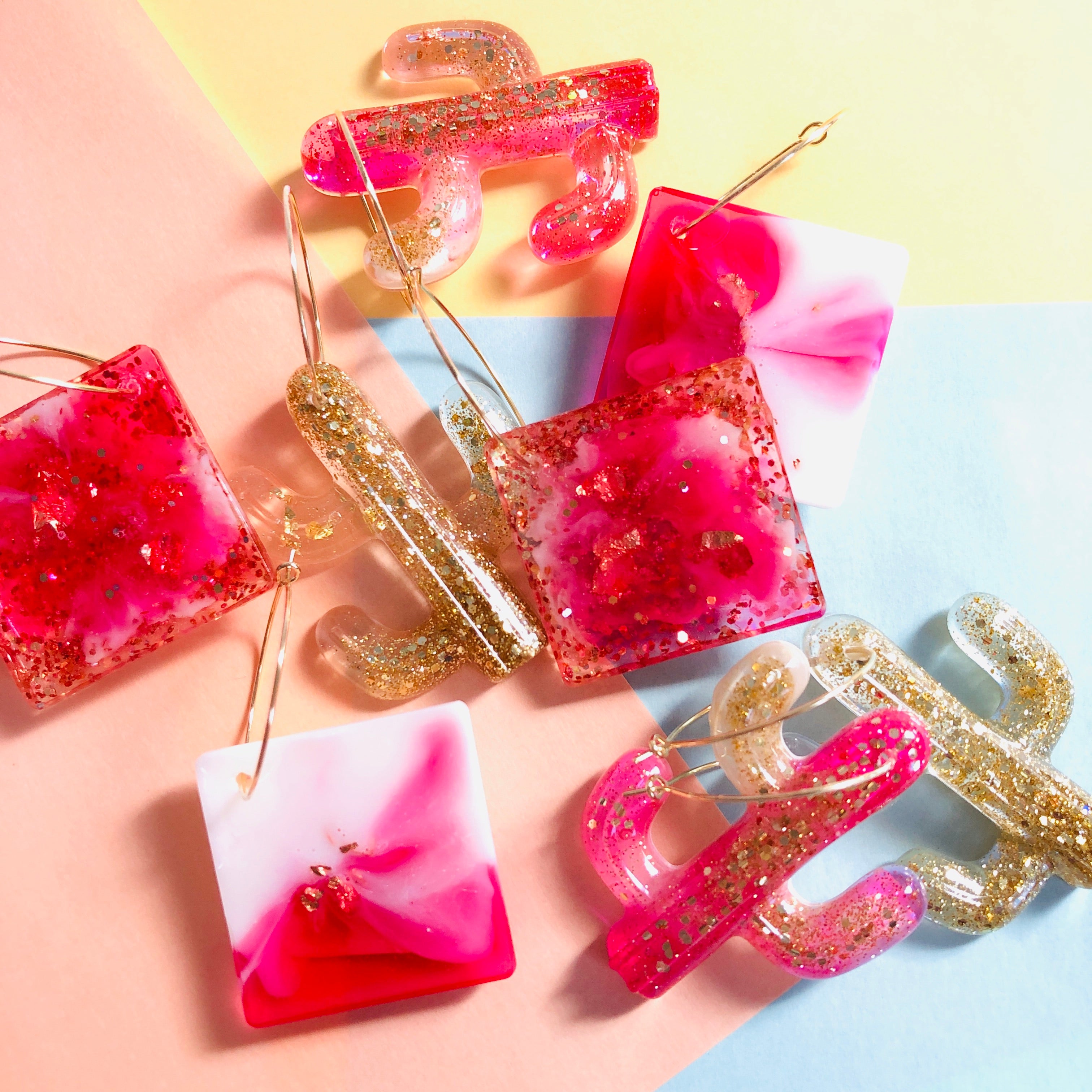 Cacti Resin Hoop Earrings - v2