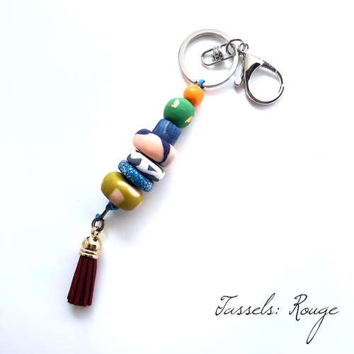 Colourful Beaded Key Chain with Tassel - Rouge