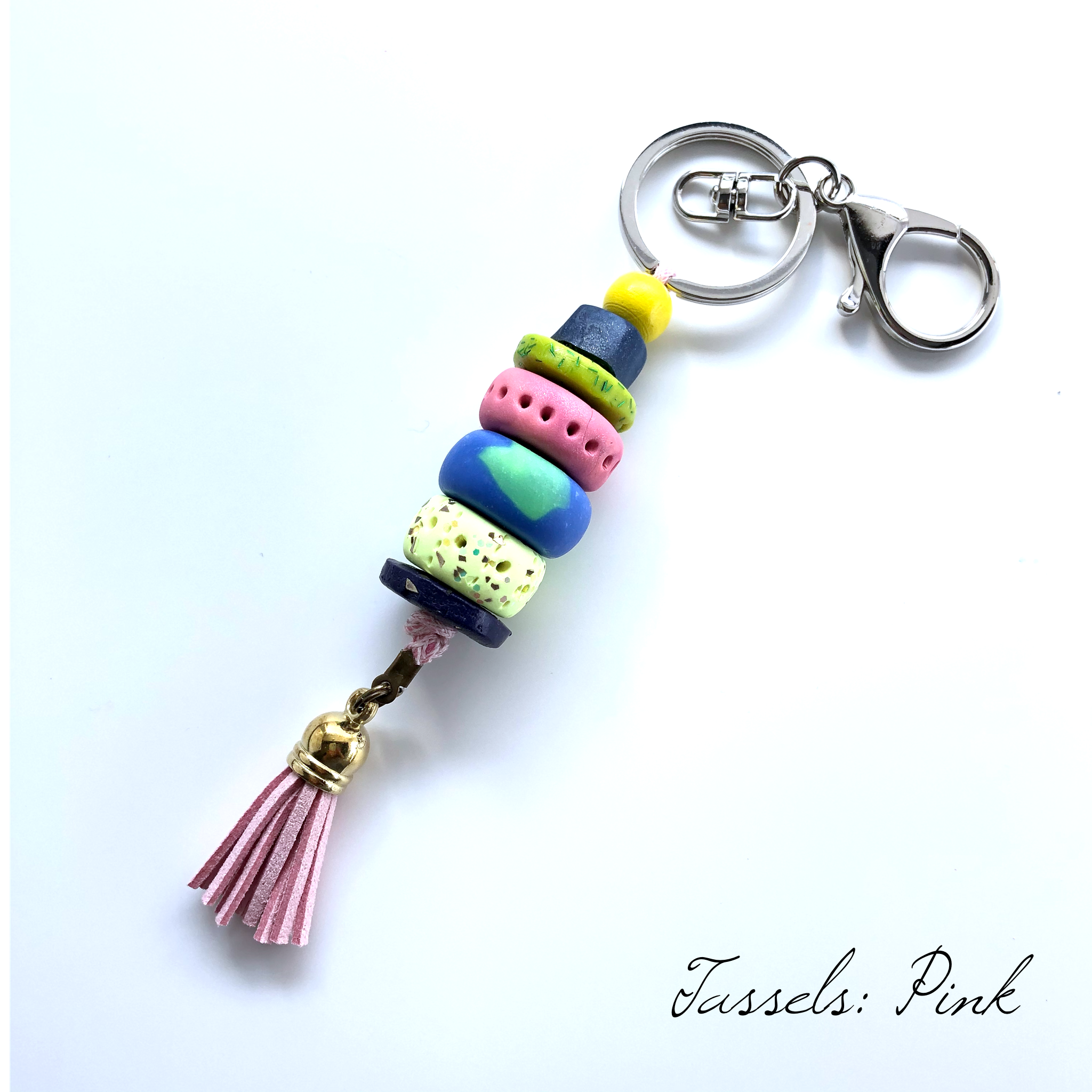 Colourful Beaded Key Chain with Tassel - Pink