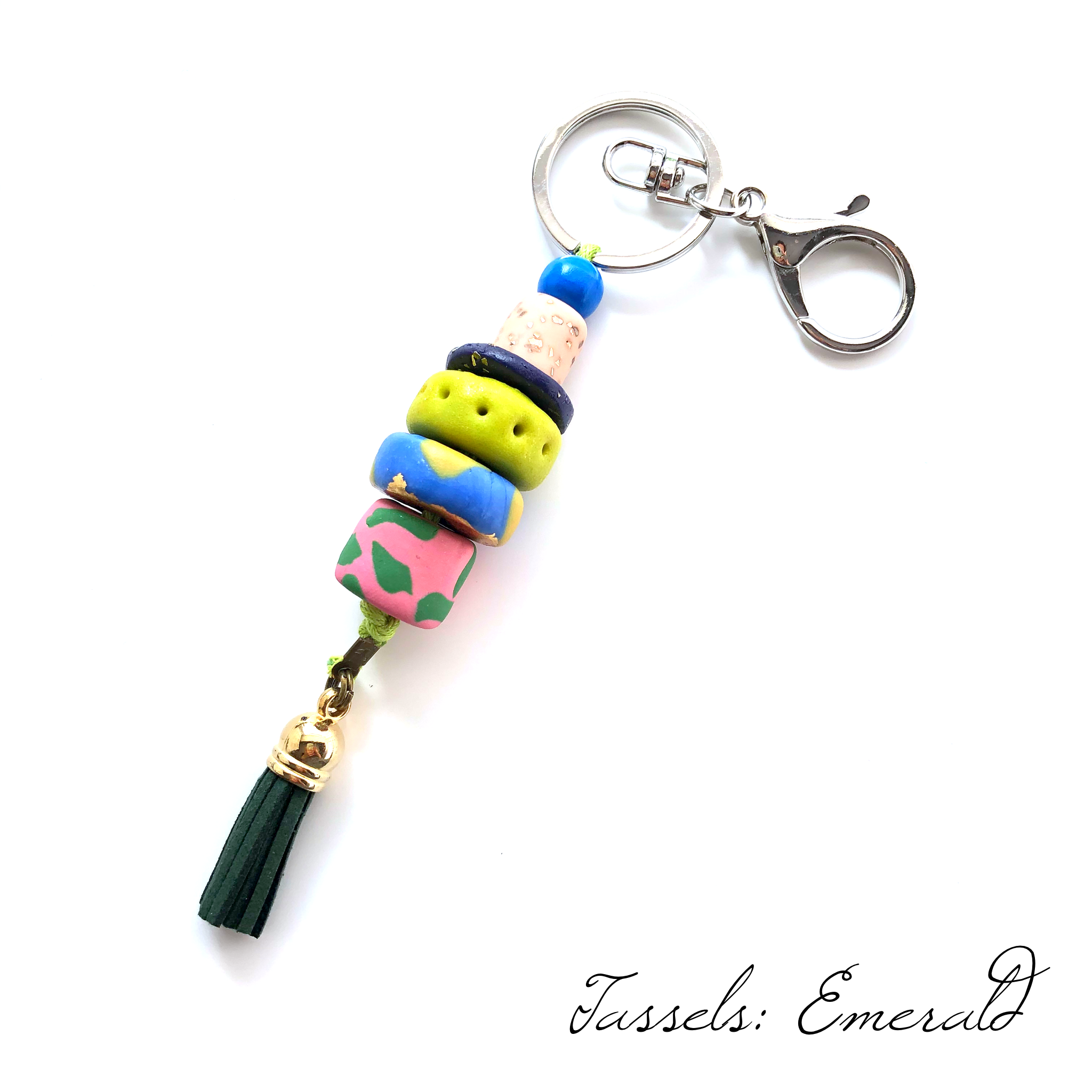Colourful Beaded Key Chain with Tassel - Emerald