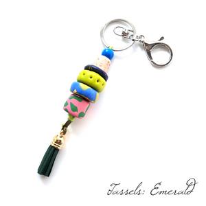 Colourful Beaded Key Chain with Tassel - Emerald