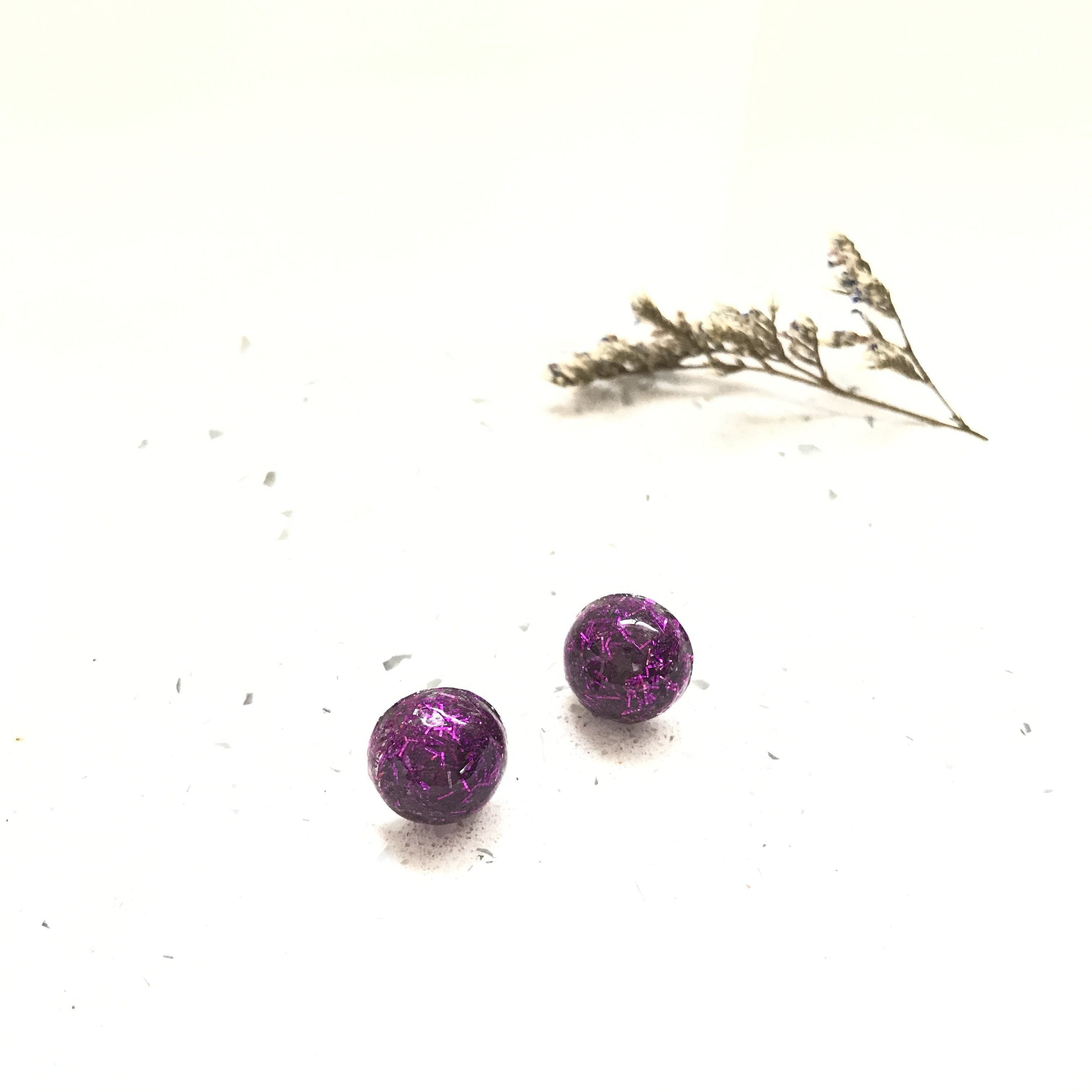 Purple Glitter Resin Stud