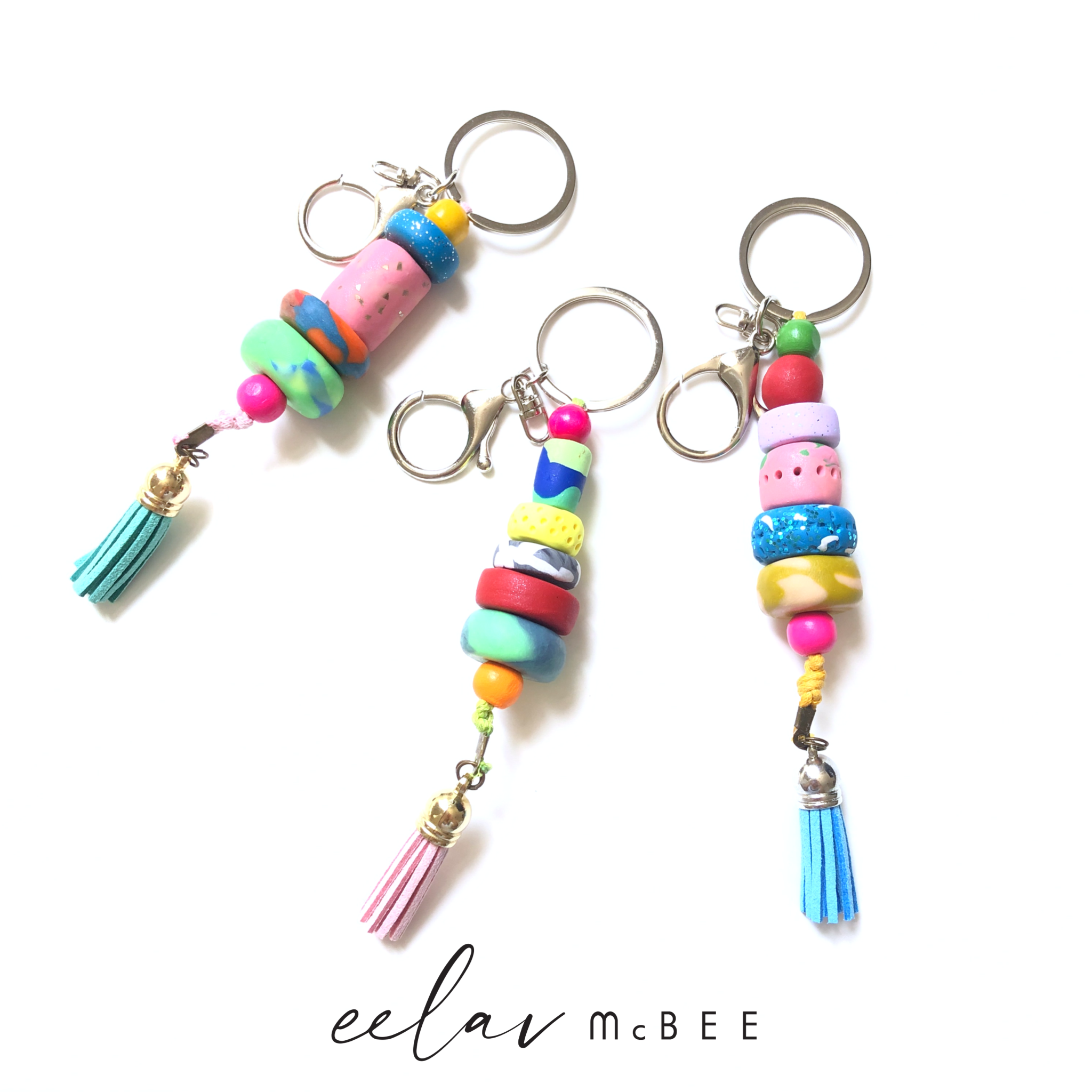 Colourful Beaded Key Chain with Tassel - Sky Blue