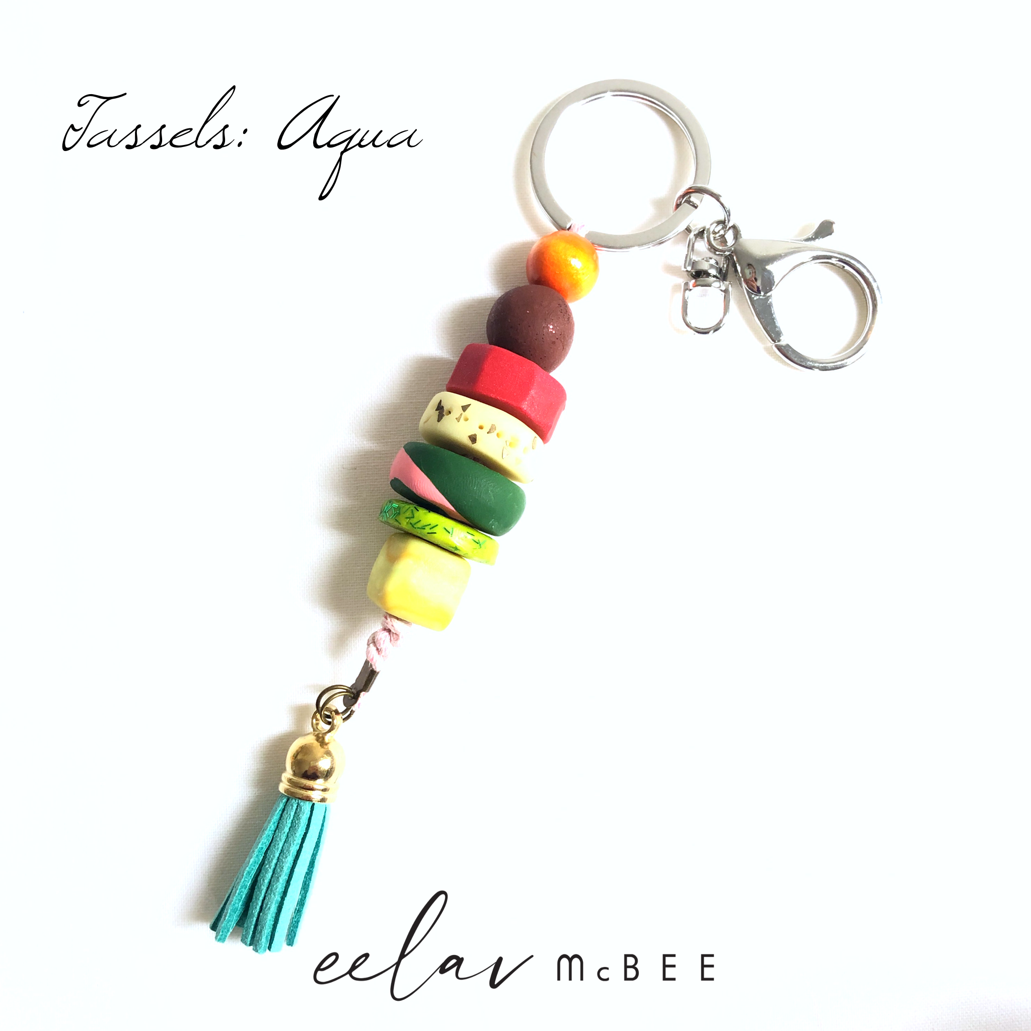 Colourful Beaded Key Chain with Tassel - Aqua