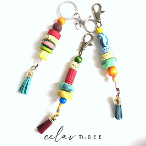 Colourful Beaded Key Chain with Tassel - Rouge - v2