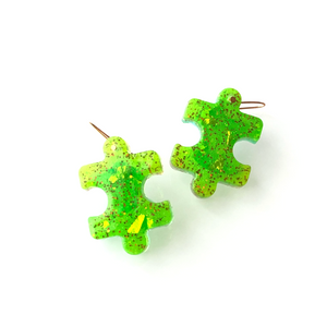 Puzzle Resin Earrings (Bright Green) - Sample