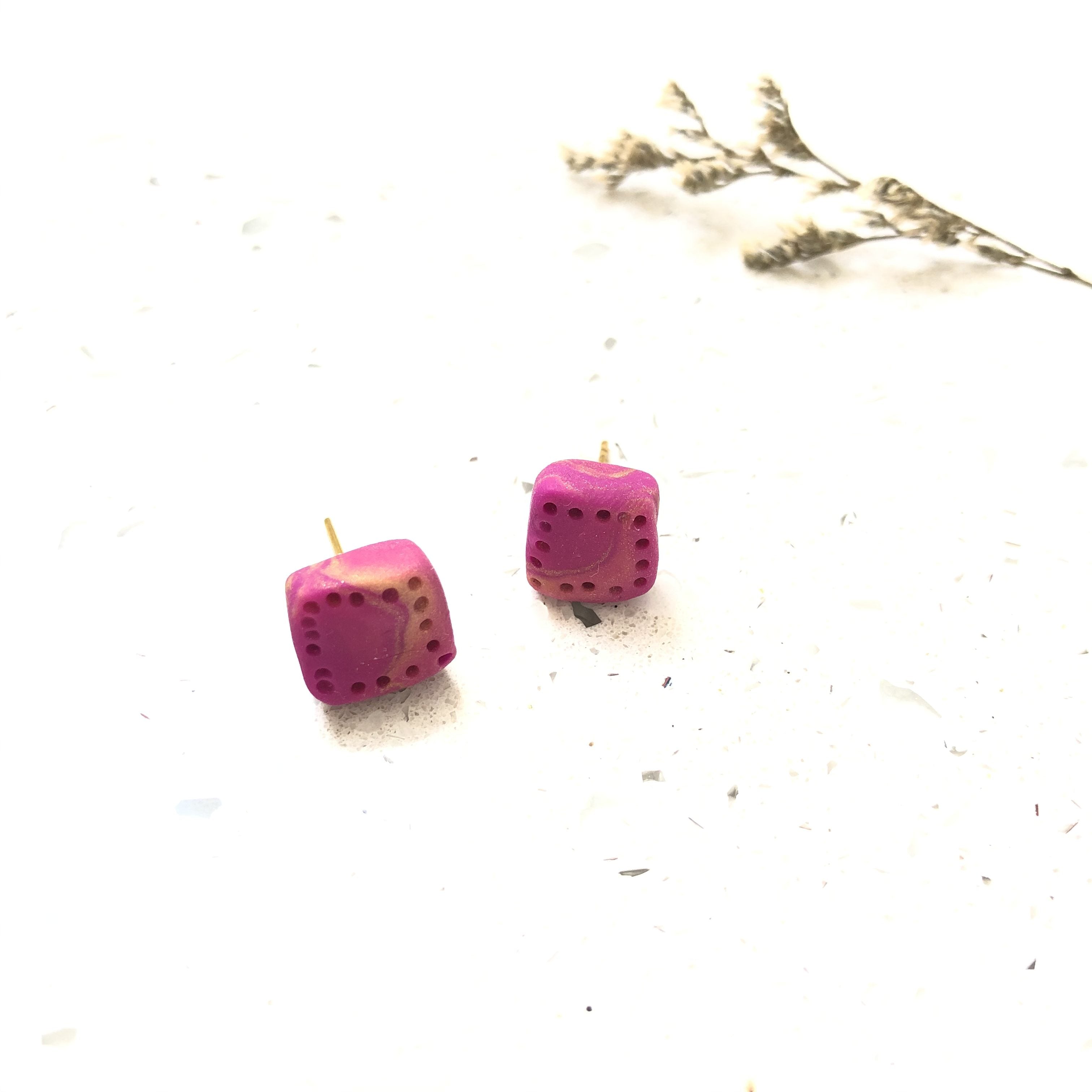 Purplish Square Dotts Studs
