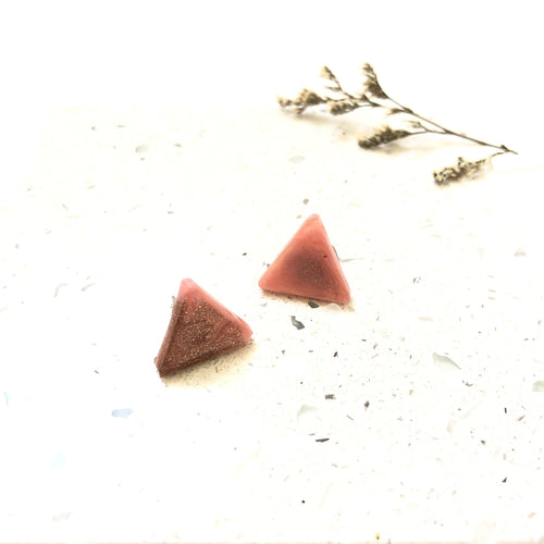 Pink Glitter Resin Triangle Stud