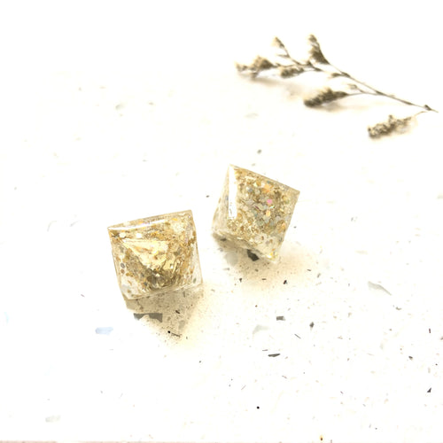 Gold Glitter Resin 3D Triangle Stud