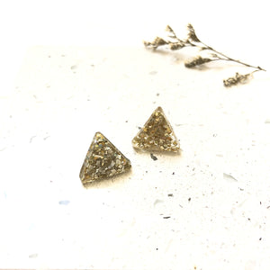 Gold Glitter Resin Triangle Stud