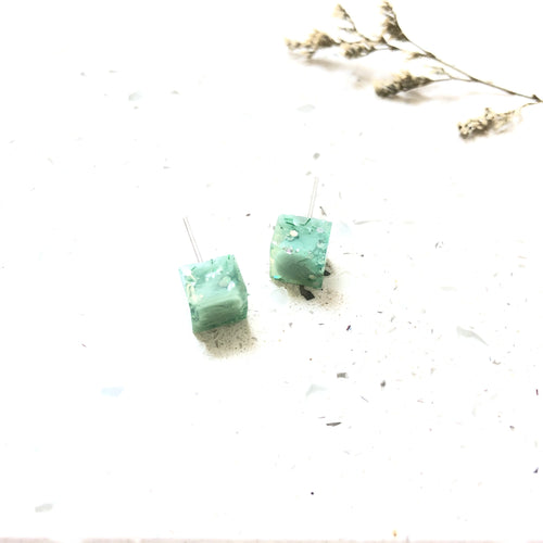 Jade Glitter Resin Cube Stud