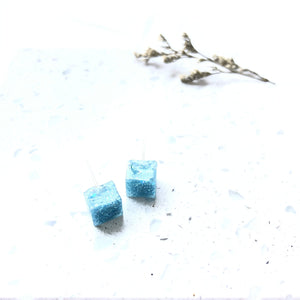 Turquoise Glitter Resin Cube Stud