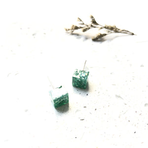 Green Glitter Resin Cube Stud
