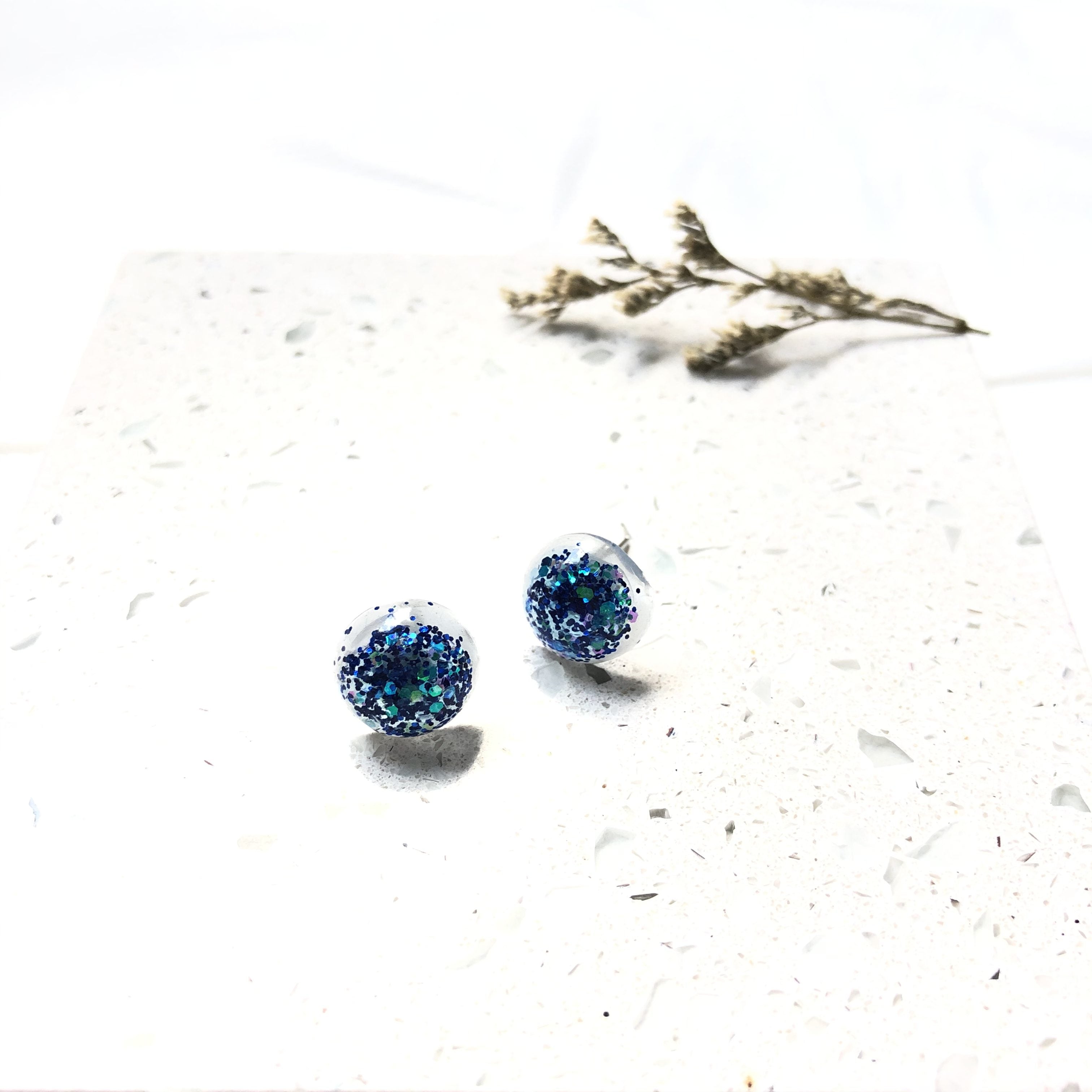 Blue Eye Glitter Resin Stud