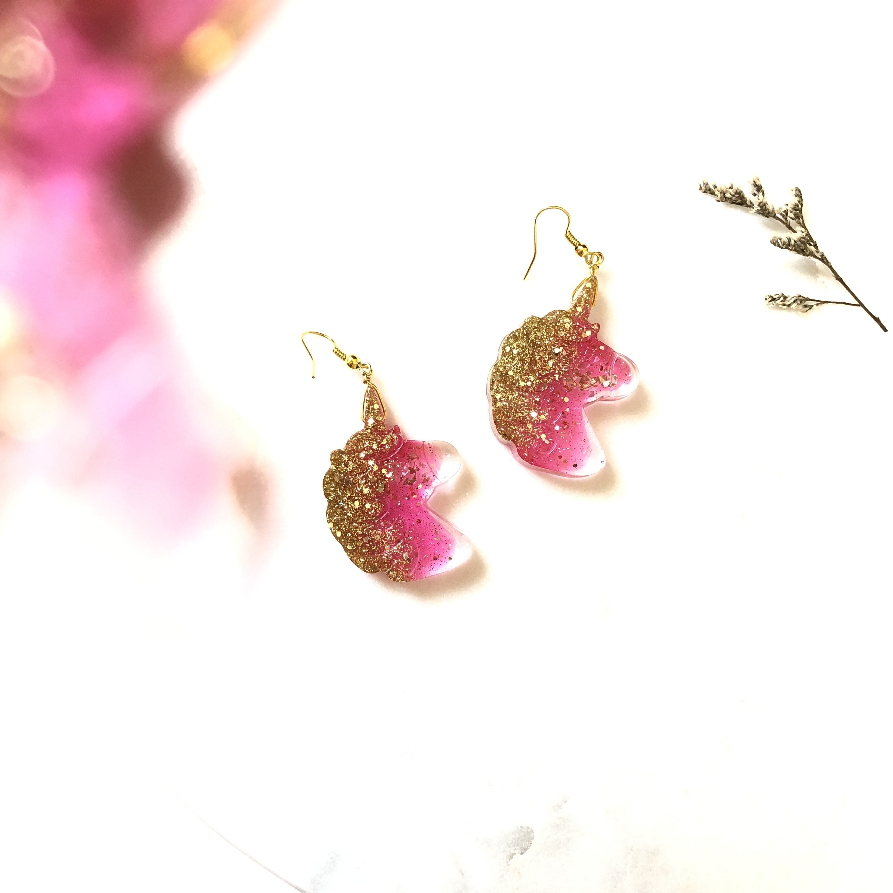 Unicorn Resin Earrings (Pink)