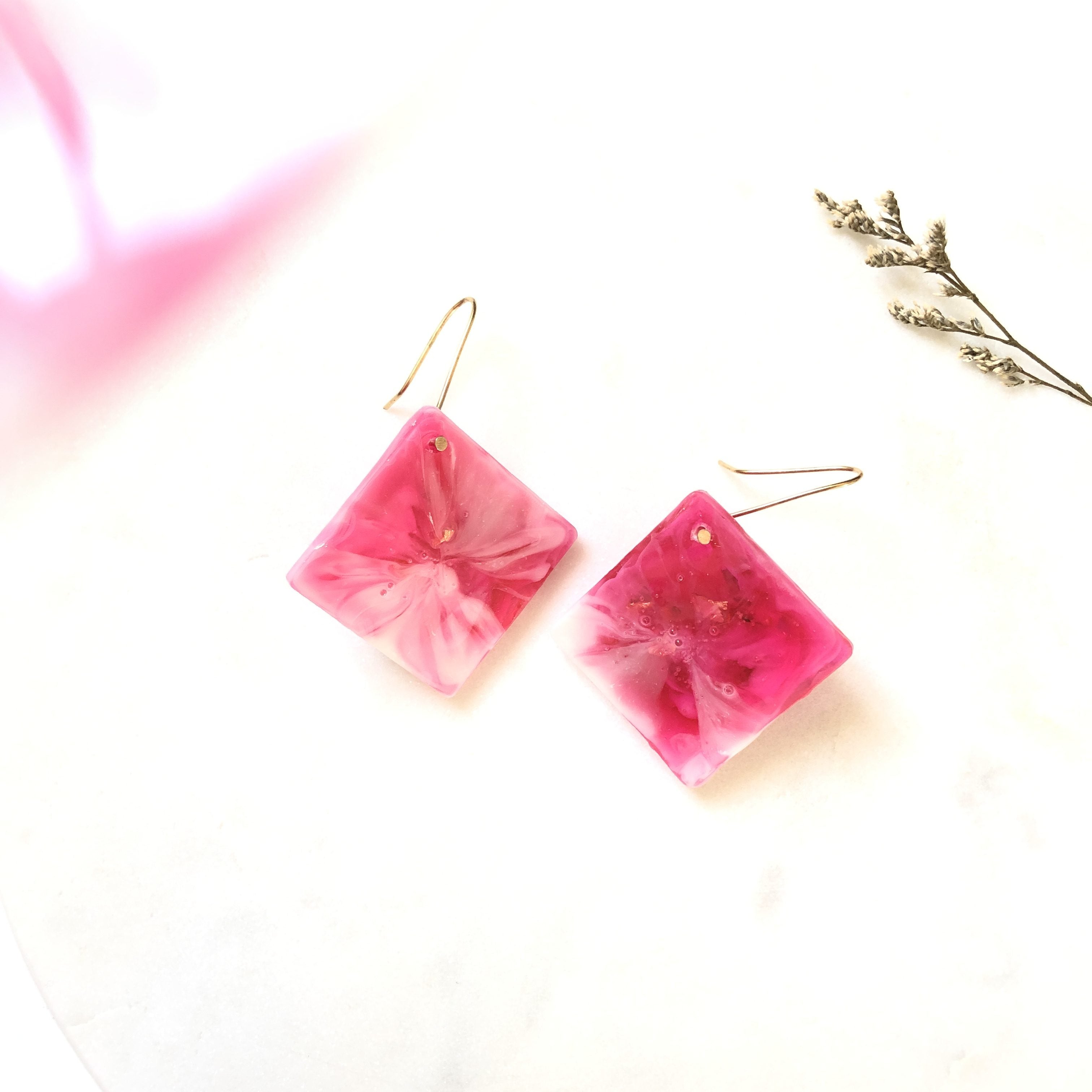 Square Resin Earrings (Milky Red) - v2