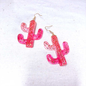 Cacti Resin Earrings (Glitter Pink)