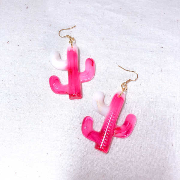 Cacti Resin Earrings (Milky Red)