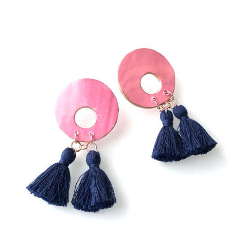 Round Tassel Earrings (Pink) - Sample