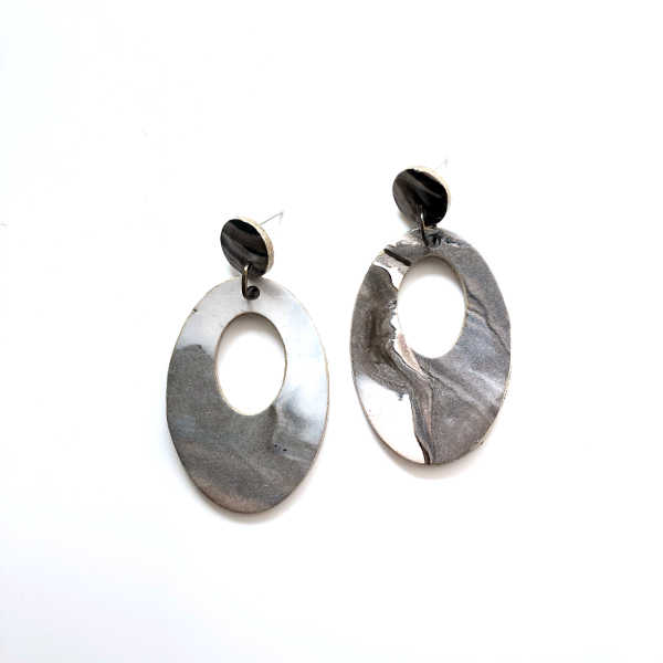 Marbling Statement Drop Oval Earrings (Glossy) - v3 - Sample