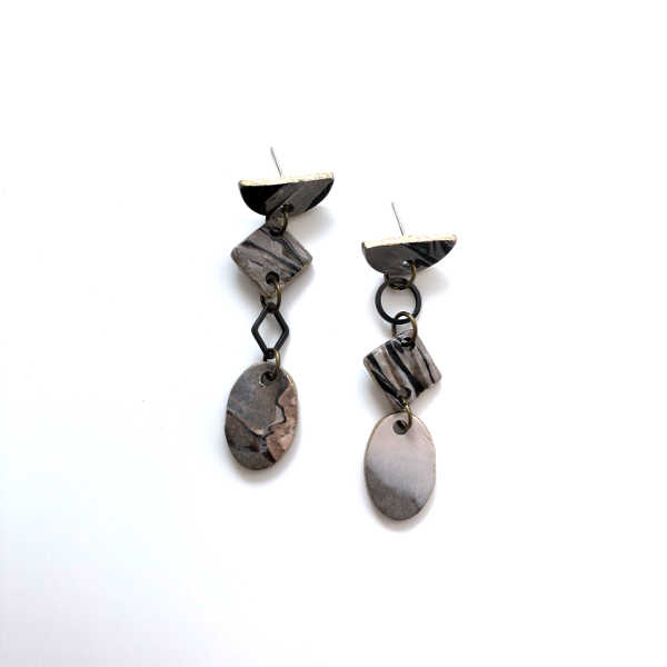 Marbling Statement Drop Oval Earrings - Sample