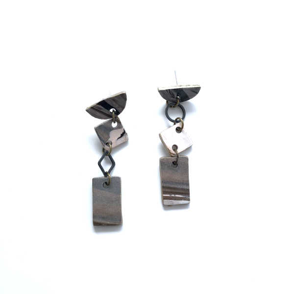Marbling Statement Drop Rectangular Earrings (Glossy) - Sample