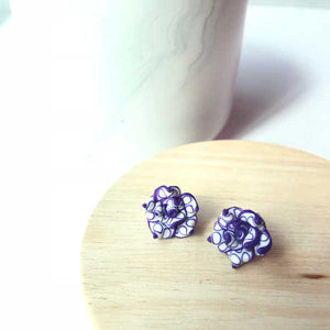 Patterned Floral Studs (Purple)