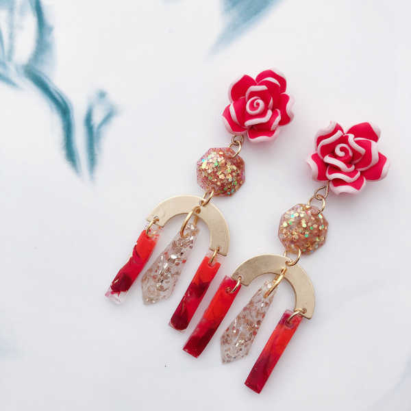 Rosa Statement Resin Dangle Earring (Red)