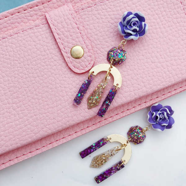 Rosa Statement Resin Dangle Earring (Violet)