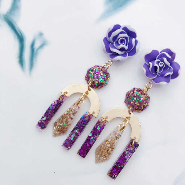 Rosa Statement Resin Dangle Earring (Violet)