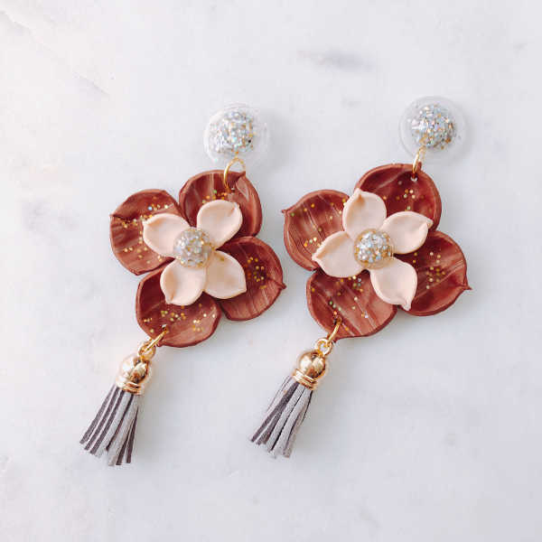 Victoria Freesia Statement Dangle (Pearl Grey)